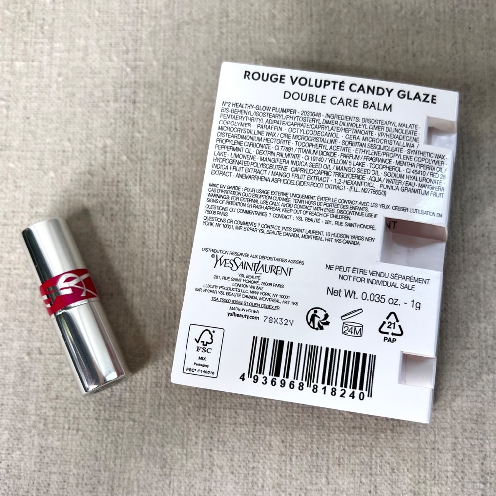 ❤️ YSL Rouge Volupte Candy Glaze Double Care Balm mini in 02 - Picture 3 of 8